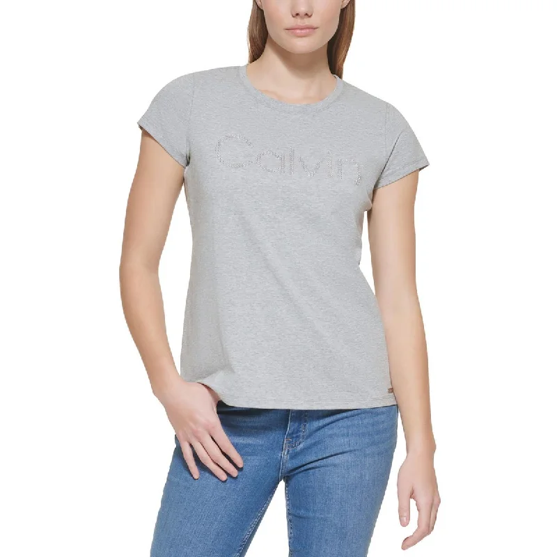 Calvin Klein Womens Cotton Blend Logo Graphic T-Shirt