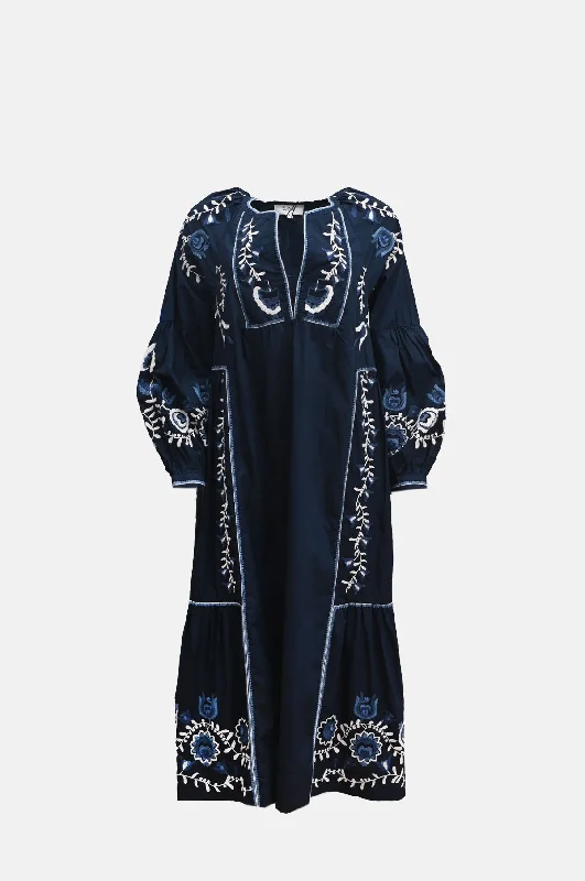 Inga Embroidery L/Slv Dress Navy