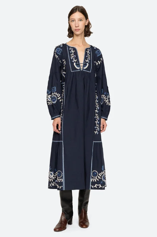 Inga Embroidery L/Slv Dress Navy