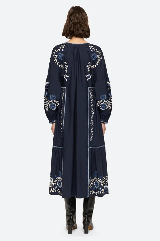 Inga Embroidery L/Slv Dress Navy