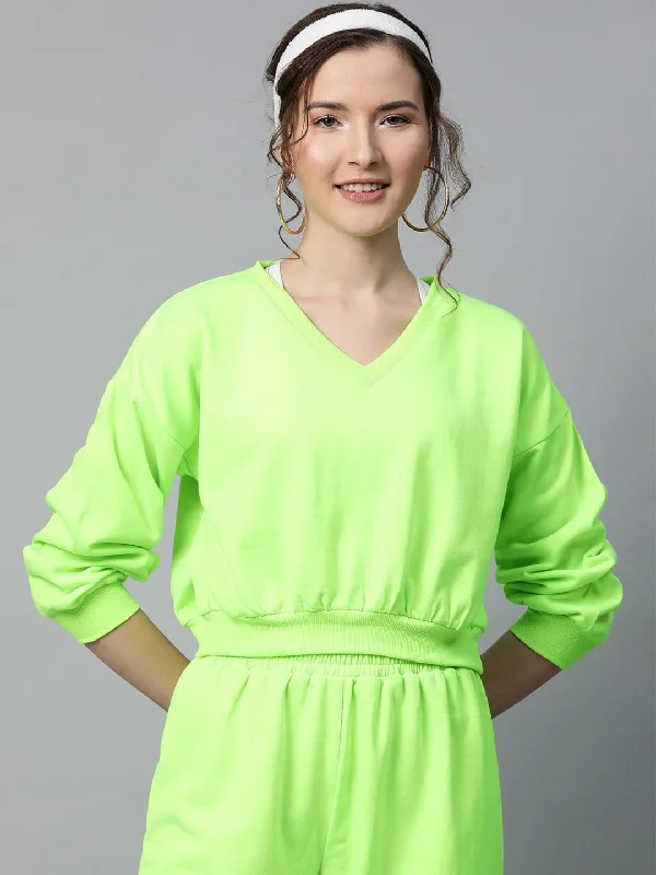 Neon Green V-Neck Crop Sweatshirt