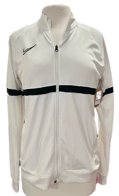 Nike Dri-Fit White with Black Horizontal Stripe Full Zip Jacket Size M