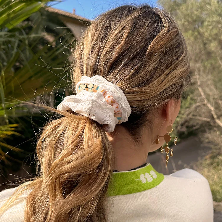 Pastel Geo Cotton Linen Scrunchie