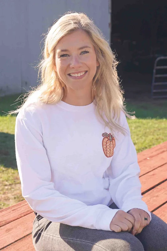 Pumpkin Long Sleeve Tee in White