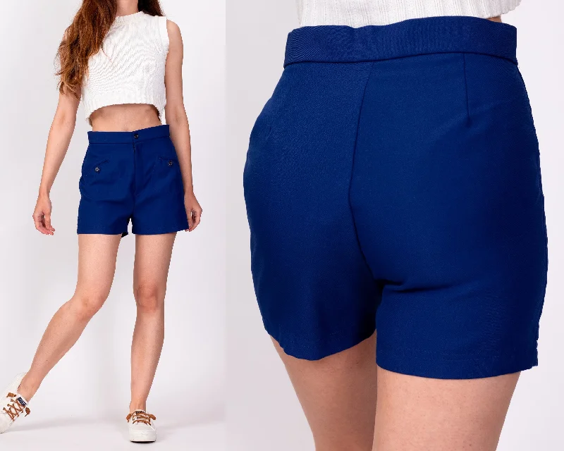 70s Royal Blue High Waisted Shorts - XS to Petite Small, 25.5""