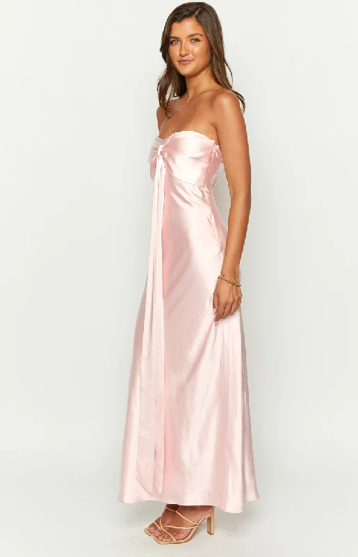 Ariella Pink Satin Strapless Maxi Dress