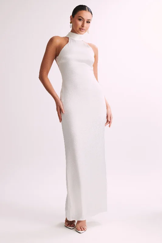 Claire Satin Drape Back Maxi Dress - White