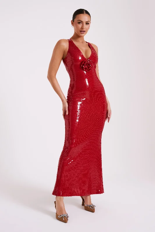 Eliza Rose Sequin Maxi Dress - Red