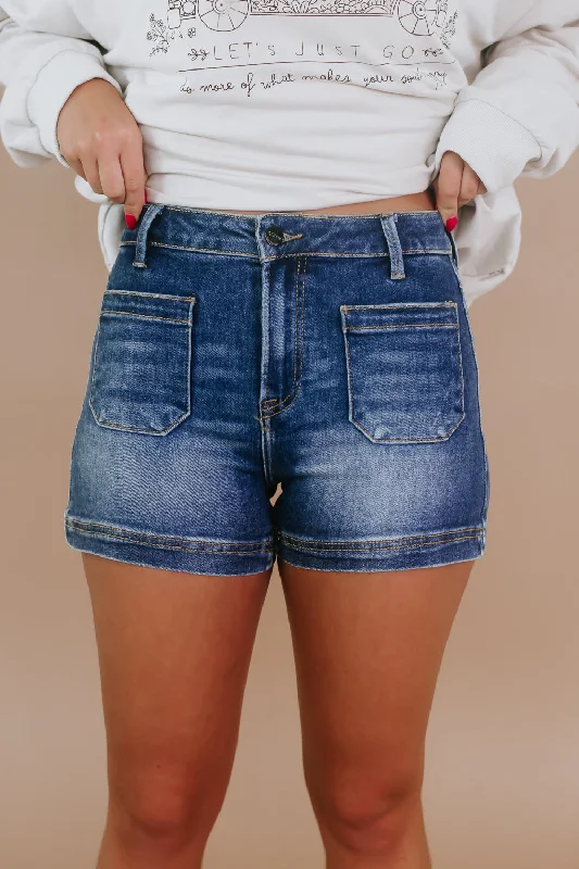 High Rise Pocket Denim Jean Shorts, Risen