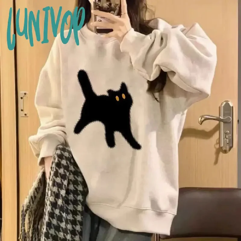 Lunivop Funny Cats Pullovers Women Fashion Casual All Match Hoodies Harajuku Elegant Long Sleeve  Hoody Vintage Y2k Aesthetic Sweatshirt