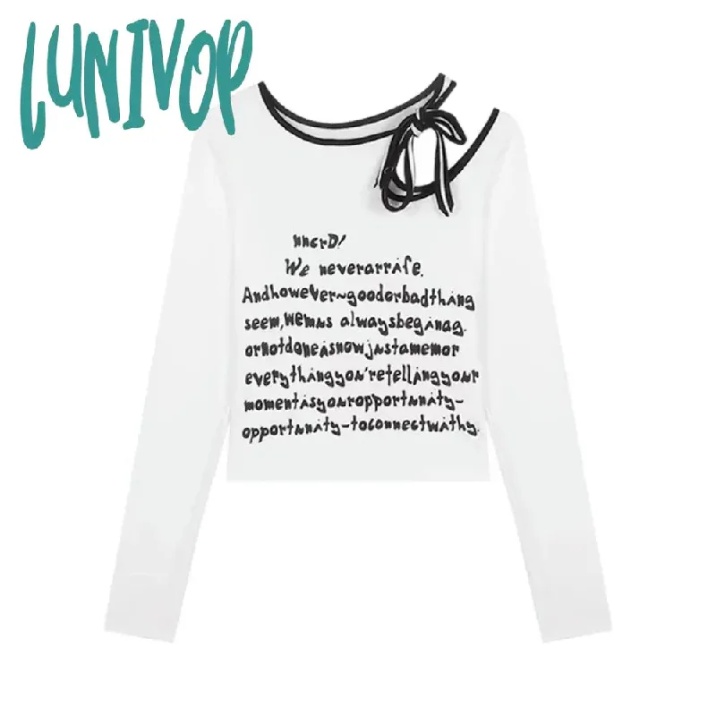 Lunivop Streetwear White Crop T Shirts Women Grunge High Street Y2k Hollow Out Tops Kpop Aesthetic Slim Long Sleeve Tees Autumn