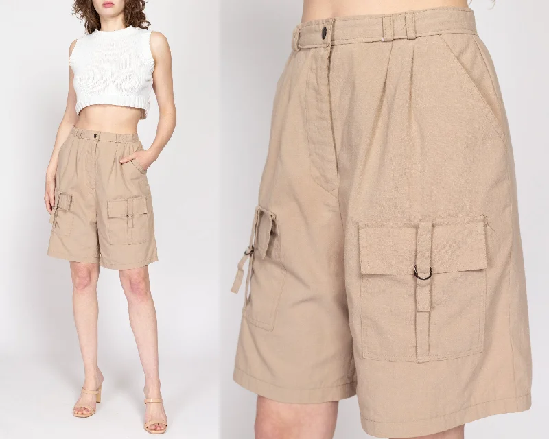 Medium 80s Khaki Pleated Cargo Shorts 28""