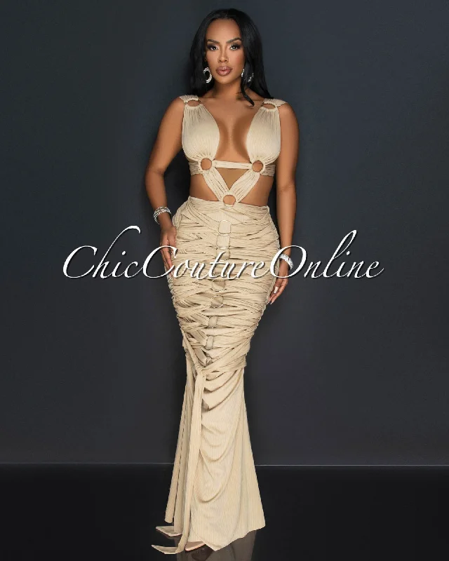 Monika Nude Draped Cut-Out Maxi Dress