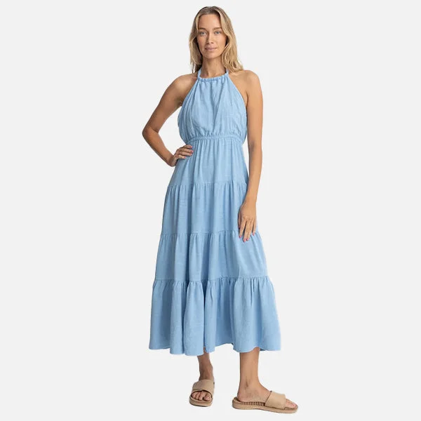 Rhythm Seacoast Halter Tiered Maxi Dress - Sky