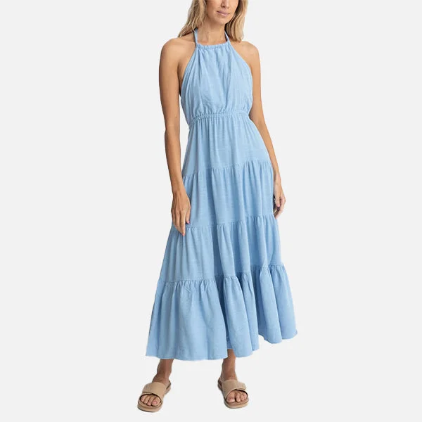 Rhythm Seacoast Halter Tiered Maxi Dress - Sky