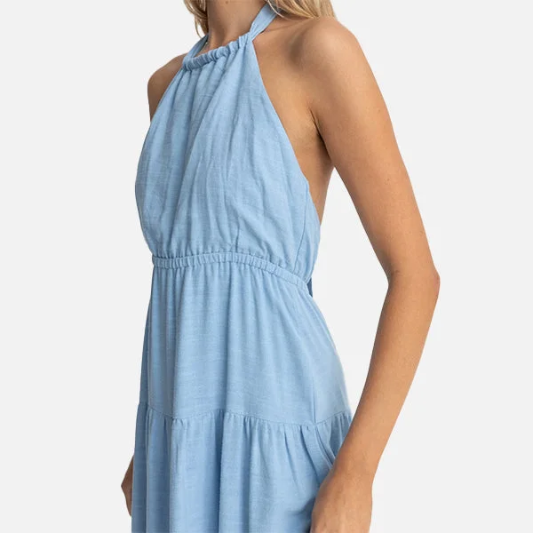 Rhythm Seacoast Halter Tiered Maxi Dress - Sky