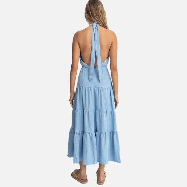 Rhythm Seacoast Halter Tiered Maxi Dress - Sky