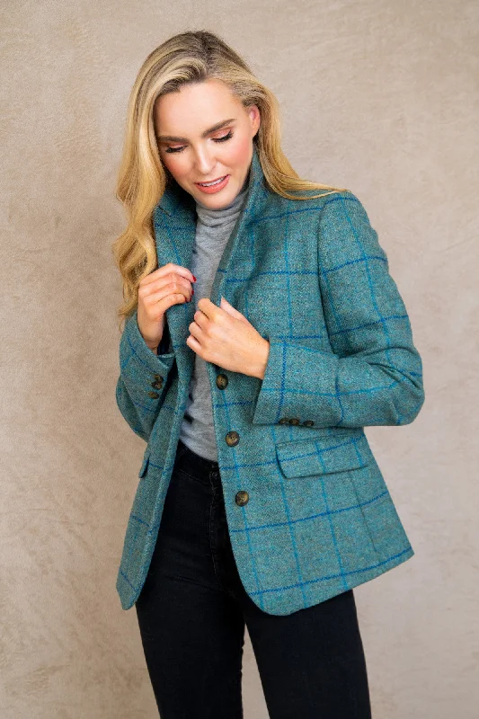 Tara Tweed Hacking Jacket - Light Teal Check