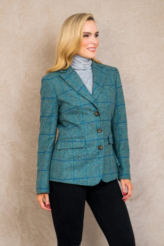 Tara Tweed Hacking Jacket - Light Teal Check