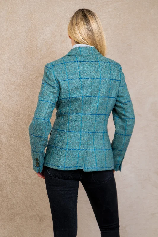 Tara Tweed Hacking Jacket - Light Teal Check