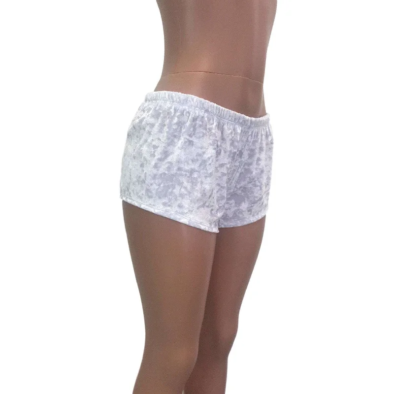 Rave Shorts - White Crushed Velvet