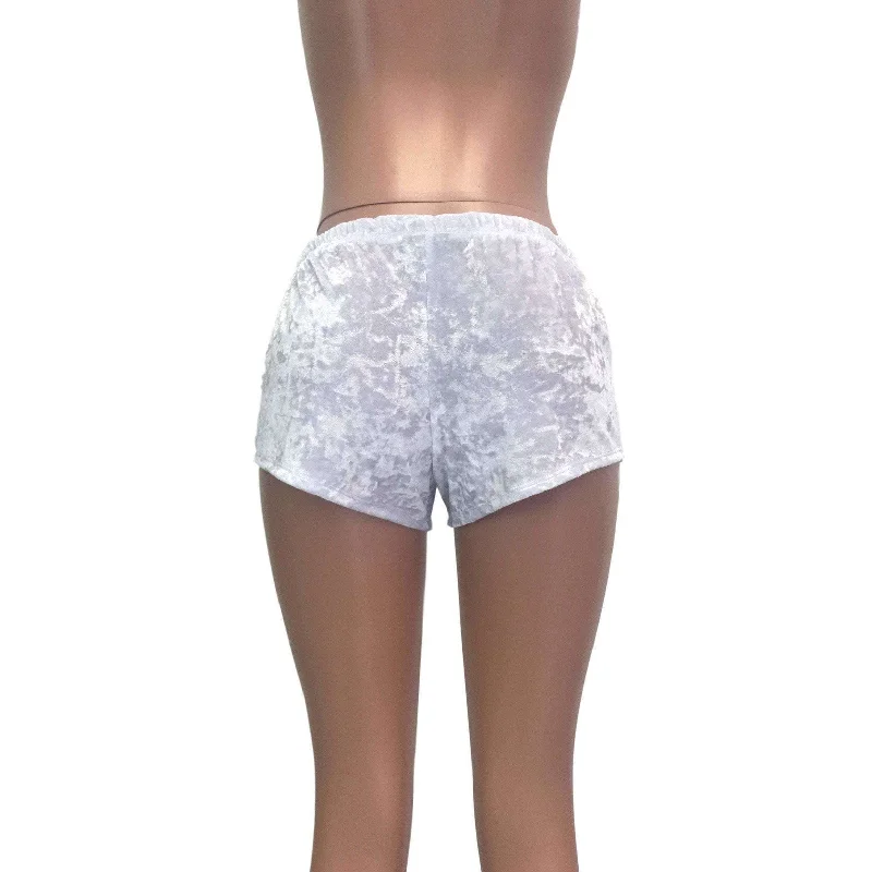 Rave Shorts - White Crushed Velvet