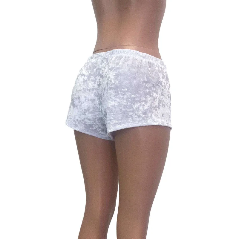 Rave Shorts - White Crushed Velvet