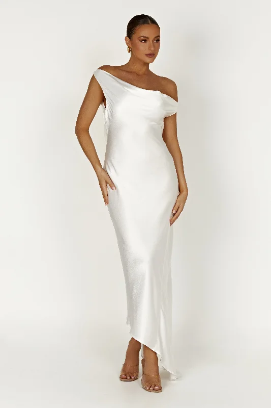 Yvette Slip Maxi Dress With Asymmetrical Hem - White