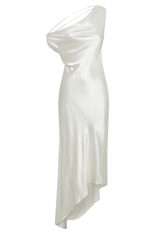 Yvette Slip Maxi Dress With Asymmetrical Hem - White