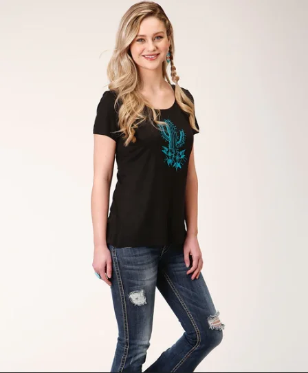 03-039-0513-0197 Roper Wms Five Star Collection Black Cactus Tee