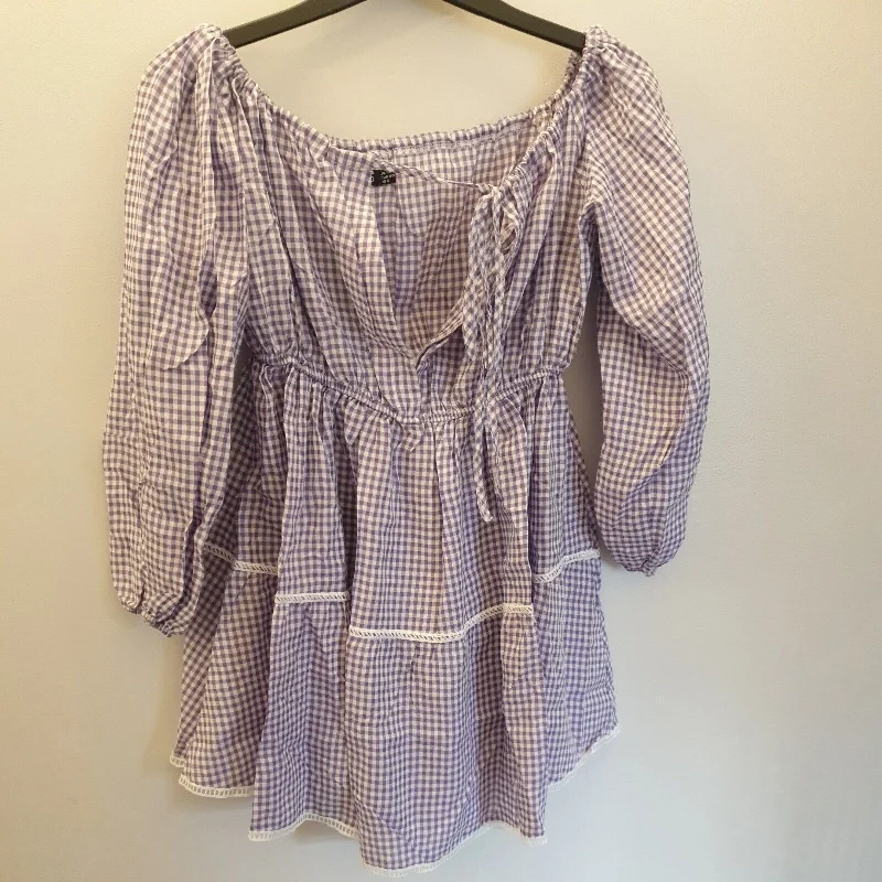 Boohoo Gingham Puff Sleeve Smock Dress Lilac Uk12****Ref V235