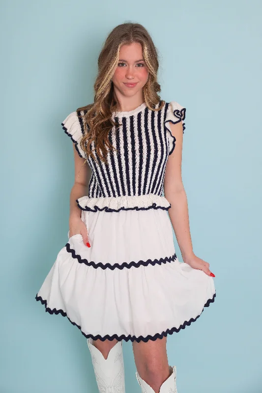 Dock the Yacht Dress-Navy