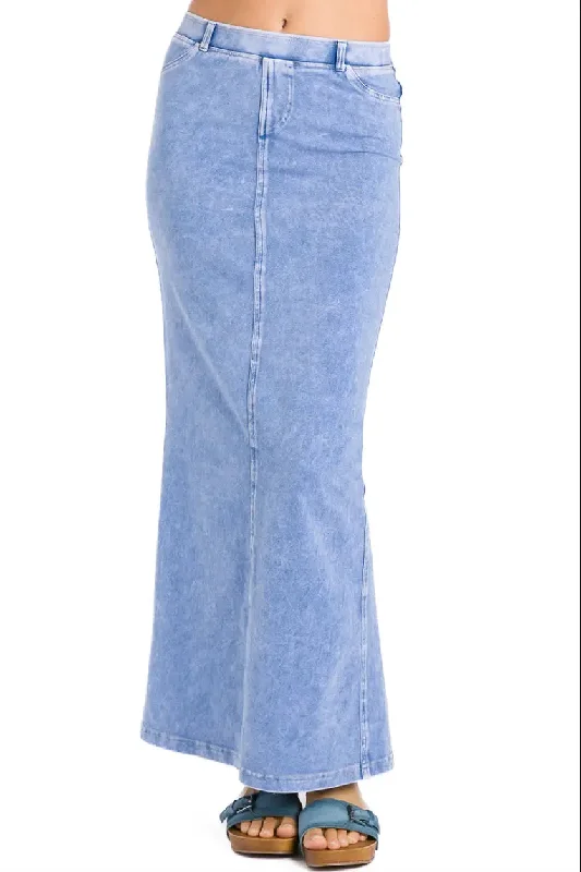 Hard Tail Long Denim Closed Slit Skirt (Style WJ-114)