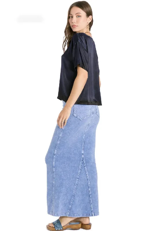 Hard Tail Long Denim Closed Slit Skirt (Style WJ-114)