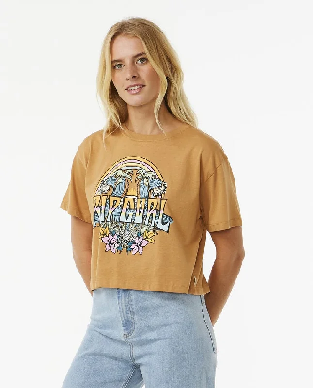 Rip Curl Block Party Crop Tee-Light Brown