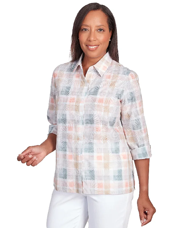 Plus Alfred Dunner Neutral Plaid Woven Top