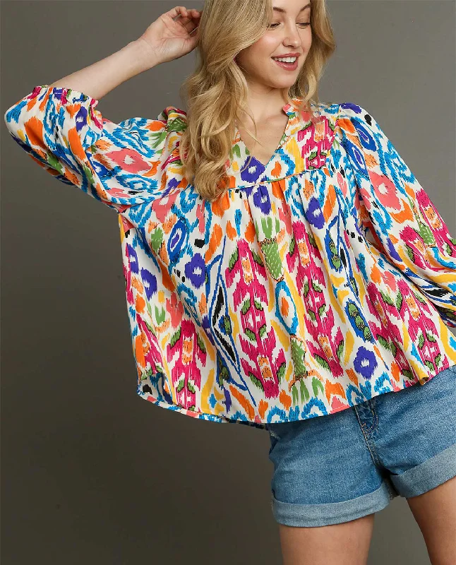 Boxy Cut High Neck Print Top