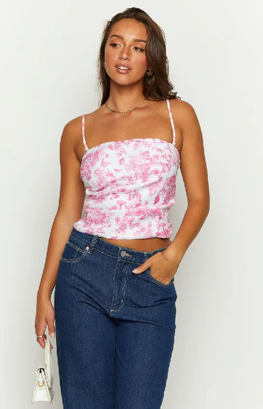 Brooklyn Pink Printed Strapless Top