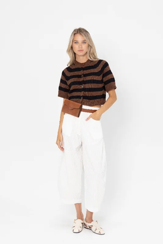 Buttoned Striped Top, Brown and Black