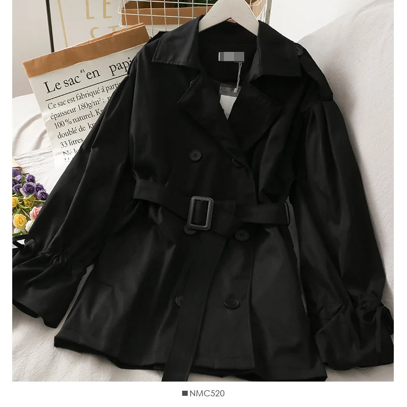 Han Fan loose and thin medium length double breasted solid coat  2085