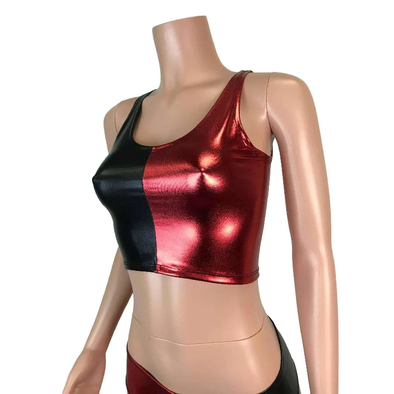 Crop Tank Top - Harley Quinn Black/Red Metallic