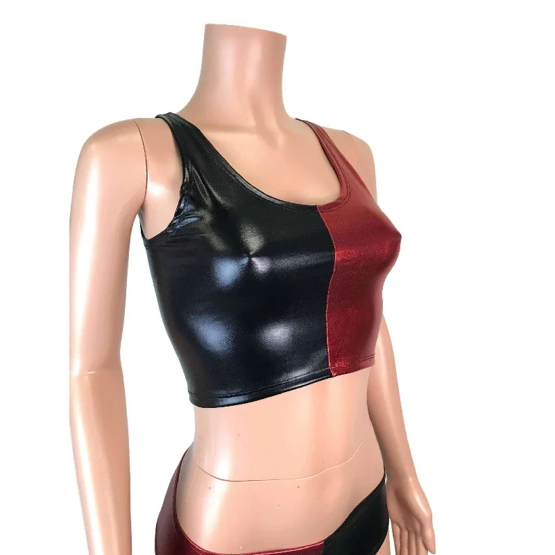 Crop Tank Top - Harley Quinn Black/Red Metallic