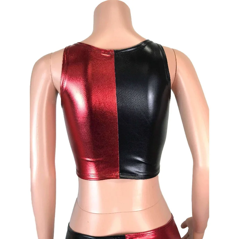 Crop Tank Top - Harley Quinn Black/Red Metallic