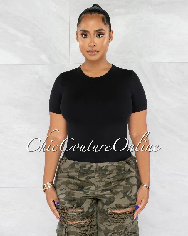 Janice Black Round Neckline Crop Top