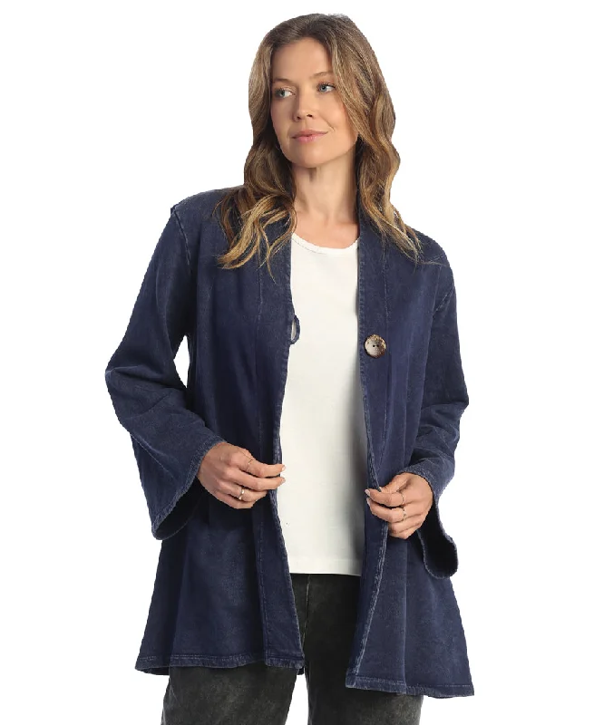 Jess & Jane M114 - Denim - Women's Mineral Washed Fleece Cardigan