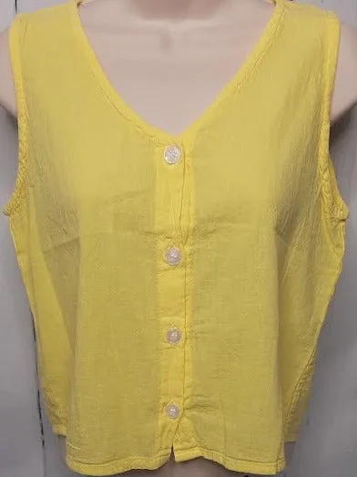 Top-Tank Button Front-Yellow-Women's S-0003