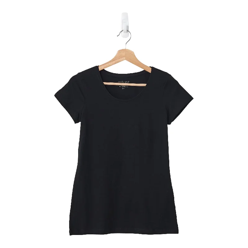 mySTYLE Women's Short Sleeve Stretch Scoop Neck T-Shirt, Black