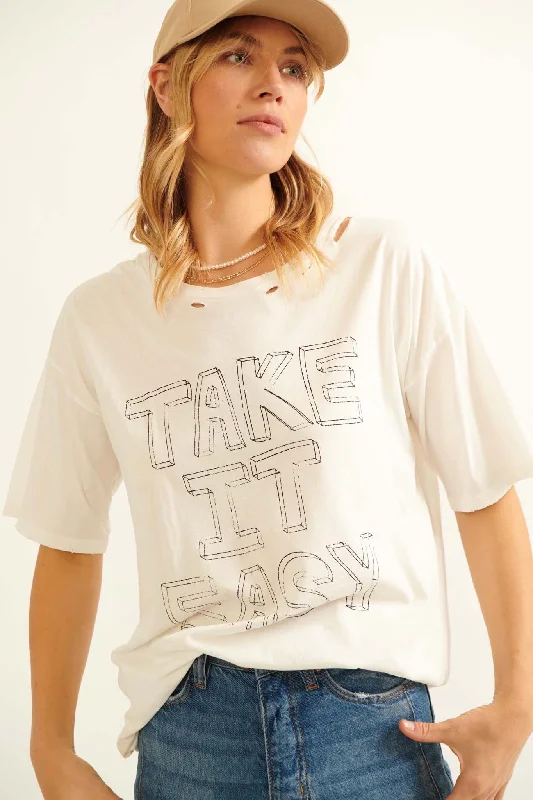 Take It Easy Distressed Sketch Text Graphic Tee