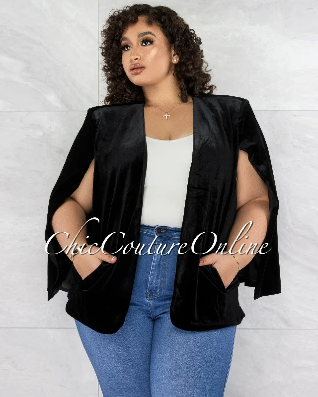 Tensa Black Velvet Luxe Cape CURVY Jacket