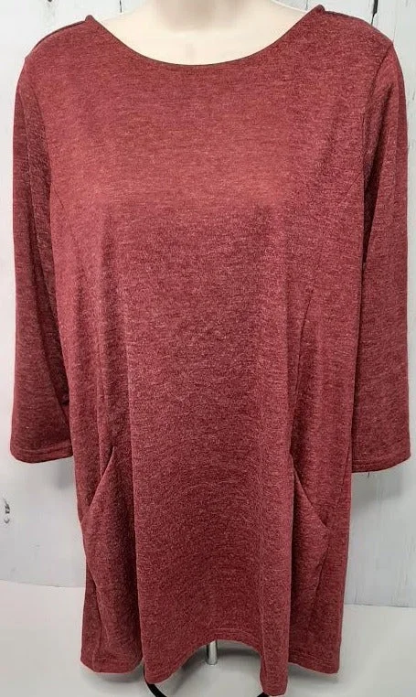 Top Maroon Pullover 1/2 Sleeve 2Pocket Women's 2139104k